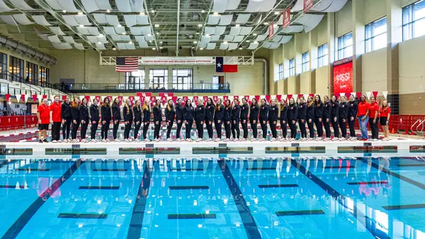 2025-2026 Swimming & Diving Team Photo on the bulk head at CRWC Natatorium