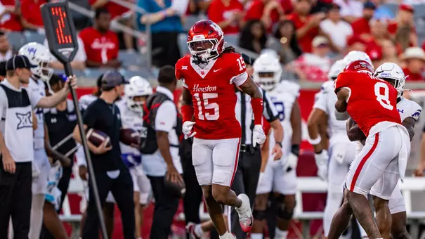 Will James celebrates after a play against Stephen F. Austin
