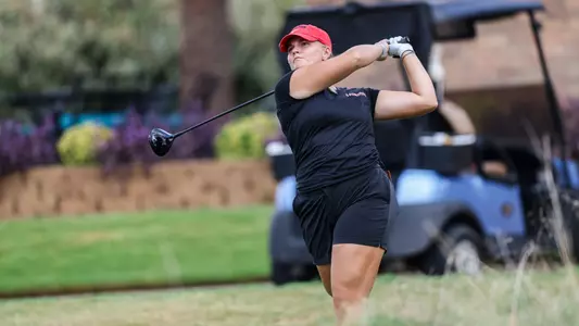 Emilia Väistö watches her drive during Schooner Fall Classic Second Round