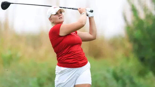 Emilia Väistö watches her drive during Schooner Fall Classic Final Round at Belmar Golf Club.