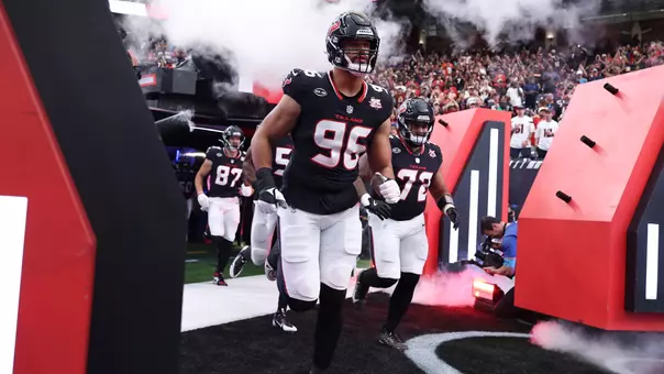 Sep 20, 2026; Houston, Texas, USA; Houston Texans defensive end Logan Hall (96) runs onto the field before the game against the Cincinnati Bengals at Reliant Stadium. Mandatory Credit: Troy Taormina-Imagn Images