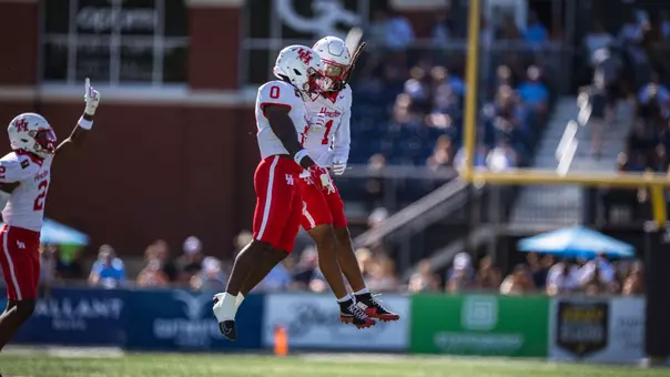 Javion White Jaden Yates celebrate fumble at Georgia Southern