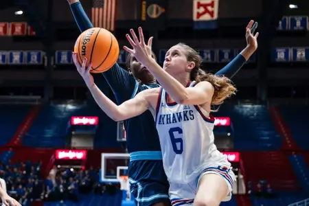 LAWRENCE, KS - November 1, 2024 - KU women’s basketball during a game vs. Washburn in Allen Fieldhouse in Lawrence, Kansas. Photo by /Kansas Athletics