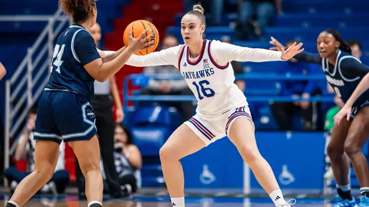 Lawrence, Kansas - November 1, 2024 - Guard Carla Osma during game between Kansas and Washburn at Allen Fieldhouse in Lawrence, KS. Photo by Emma Crouch/Kansas Athletics