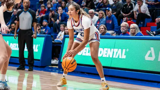 Lawrence, Kansas - November 1, 2024 - guard Sania Copeland #22 of the Kansas Jayhawks during game between Kansas and Washburn at Allen Fieldhouse in Lawrence, KS. Photo by Emma Crouch/Kansas Athletics