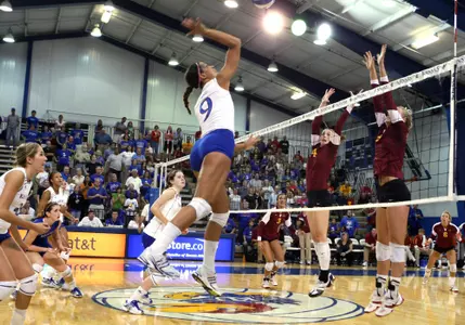 KU Volleyball Rallies to Defeat Iowa State in Five Sets Image