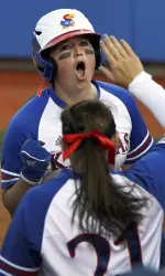 KU Softball Wins First Conference Game, Splits Doubleheader at No. 25 Texas Tech Image