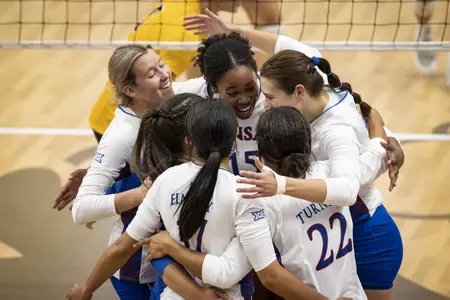 LAWRENCE, KS - September 8, 2022 - during a game between the Wichita State Shockers and the Kansas Jayhawks at Horejsi Family Volleyball Arena in Lawrence, KS. Photo by Kansas Athletics