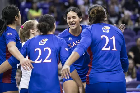 FORT WORTH, TX - October 22, 2023 - during a game between the TCU Horned Frogs and the Kansas Jayhawks at Ed & Rae Schollmaier Arena in Fort Worth, tX. Photo by Aiden Droge/Kansas Athletics