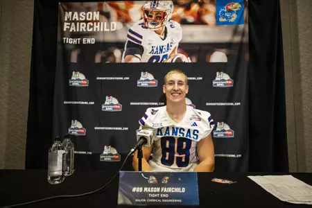 PHOENIX, AZ - December 24, 2023 - tight end Mason Fairchild #89 of the Kansas Jayhawks during media day in Phoenix, AZ. Photo by Missy Minear/Kansas Athletics