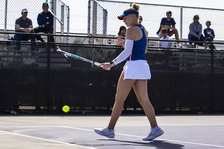LAWRENCE, KS - March 2, 2024 - The Kansas Jayhawks Tennis team during their matches between Kansas and K-State Wildcats at Mike Gross Tennis Stadium in Manhattan, KS. Photo by Morgan Issitt/Kansas Athletics