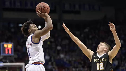 Second-half surge lifts No. 4/3 Jayhawks past Fort Hays State, 86-57 Image