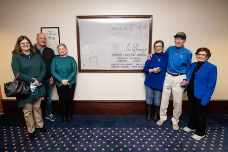 Booth Family Hall of Athletics Displays a Copy of Original Architecture Documents of Allen Fieldhouse Image