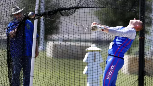 Dudarev notches NCAA lead in hammer throw on day 2 of Kansas split squad action Image