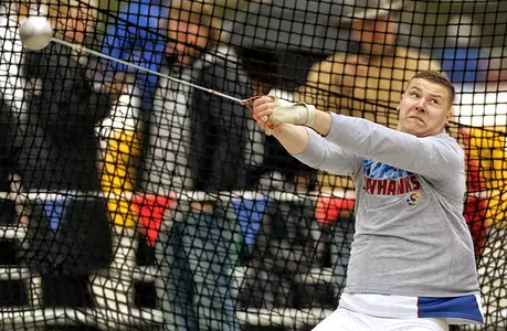 Dudarev claims hammer throw title on day three of Kansas Relays Image