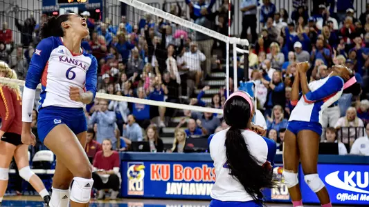 Balanced offensive effort leads No. 11 Kansas past Oklahoma, 3-1 Image