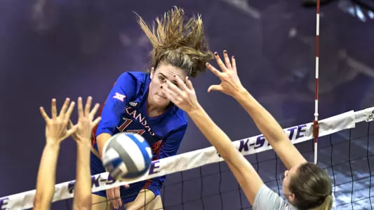 No. 12 Kansas volleyball wins sixth-straight Sunflower Showdown Image