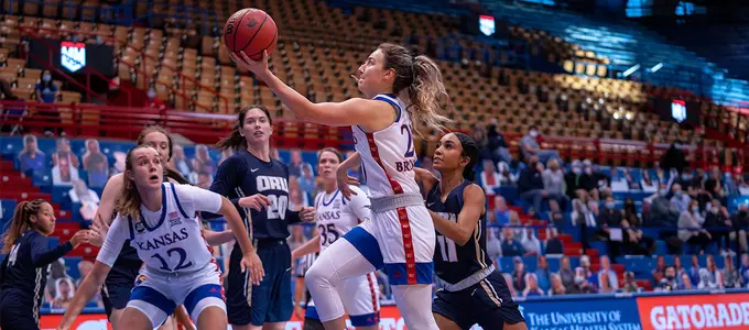 Kansas Hangs 100 in Win Over Oral Roberts, 100-59 Image