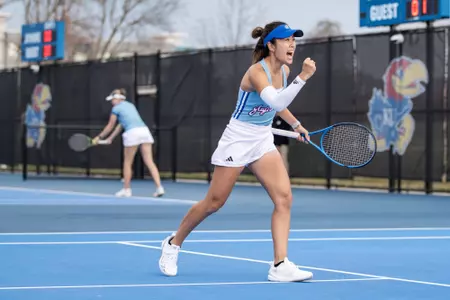 LAWRENCE, KS - March 14, 2024 - Kyoka Kubo during the match between Texas Tech and the Kansas Jayhawks in Lawrence, KS. Photo by Elicia Castillo/Kansas Athletics