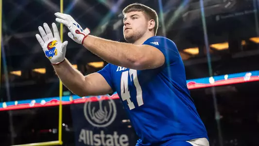 PHOENIX, AZ - December 26, 2023 - tight end Jared Casey #47 of the Kansas Jayhawks during the 2023 Guaranteed Rate Bowl vs. UNLV at Chase Field in Phoenix, AZ. Photo by Missy Minear/Kansas Athletics