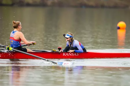 Lawrence, KS - November 4, 2023 - Audrey Owens of the Kansas Jayhawks during the race against KState at the Kansas Rowing Boathouse in Lawrence, KS. Photo by Bailey Thompson/Kansas Athletics