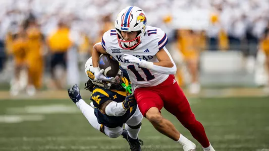 Morgantown, West Virginia - September 21, 2024 - during a game between the Kansas Jayhawks and the West Virginia Mountaineers at Milan Puskar Stadium in Morgantown, West Virginia. Photo by Kansas Athletics