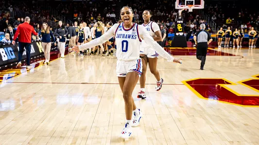 guard Wyvette Mayberry #0 during the game between the Kansas Jayhawks and the Michigan Wolverines during the First Round of the NCAA Women's Basketball Championship . Photo by Angilo Allen/Kansas Athletics