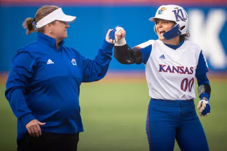 LAWRENCE, KS- Angela Price during Tulsa at Arrocha Ballpark in Lawrence, KS Photo by Emma Pravecek/Kansas Athletics