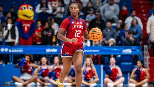 Lawrence, Kansas - December 21, 2024 - guard S’Mya Nichols #12 of the Kansas Jayhawks during a game between Kansas and Baylor in Allen Fieldhouse in Lawrence, KS. Photo by Emma Crouch/Kansas Athletics