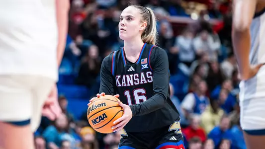 LAWRENCE, KS - December 15, 2024 - guard Carla Osma #16 of the Kansas Jayhawks during the game against Penn State at Allen Fieldhouse in Lawrence, KS. Photo by Kate Benninghoff/Kansas Athletics