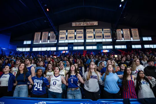 Lawrence, KS - February 2, 2025 - Student section during the game against Kansas State Lawrence, KS. Photo by Anaya Boseman/Kansas Athletics