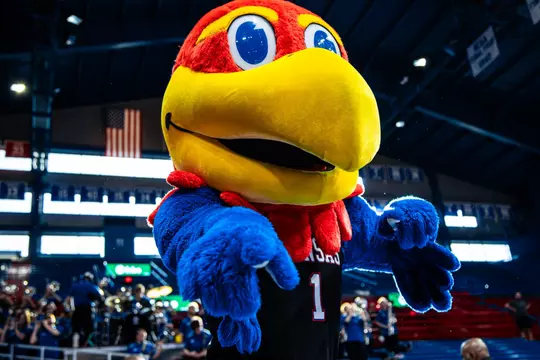 Lawrence, KS - December 15, 2024 - Big Jay during the game against Penn State in Lawrence, KS. Photo by Kansas Athletics