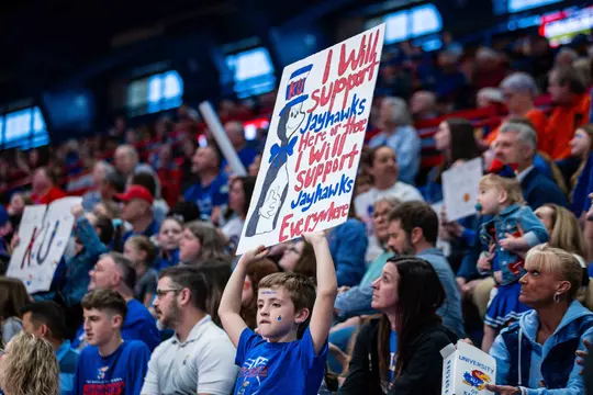 Lawrence, Kansas - March 2, 2025 - Supporter during the game between Kansas and Oklahoma State University at Allen Fieldhouse in Lawrence, Kansas. Photo by Arun Halder/Kansas Athletics