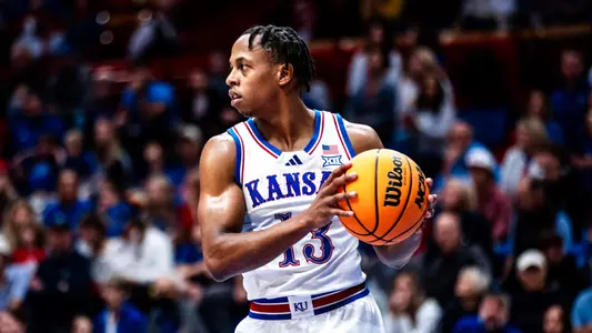 LAWRENCE, KS - October 28, 2025 - Elmarko Jackson #13 during the game against Fort Hays State in Lawrence, KS. Photo by Emily Stenzel/Kansas Athletics