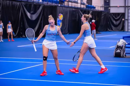 Lawrence, Kansas - February 23, 2025 - Tennis during the game between Kansas and Northwestern at Jayhawk Tennis Center in Lawrence, Kansas. Photo by Arun Halder/Kansas Athletics