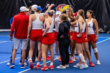 Lawrence, Kansas - March 23, 2025 - Tennis during the game between Kansas and Baylor at Jayhawk Tennis Center in Lawrence, Kansas. Photo by Arun Halder/Kansas Athletics