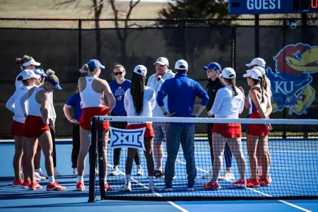 Lawrence, KS - April 11, 2025 - during game between Kansas and OSU at Jayhawk Tennis Center in Lawrence, KS. Photo by Sydney Allan/Kansas Athletics