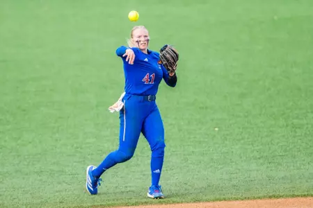 Lawrence, Kansas - March 29, 2025 - Infielder Hailey Cripe #41 of the Kansas Jayhawks during the game between Kansas and Texas Tech at Arrocha Ballpark in Lawrence, Kansas. Photo by Arun Halder/Kansas Athletics