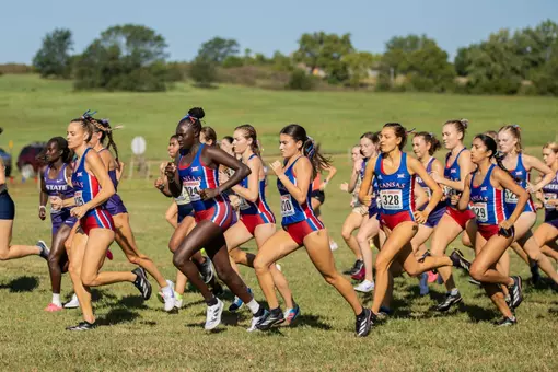 Lawrence, KS - August 31, 2024 - the cross country team during the Bob Timmons Cross Country Classic at Rim Rock Farms in Lawrence, KS. Photo by Sydney Allan/Kansas Athletics