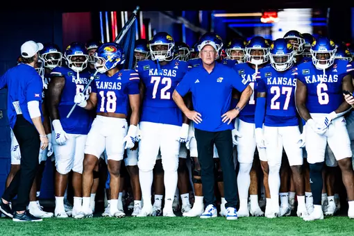 Lance Leipold, DeAndre Harper, Joseph Credit, Taylor Davis, Yasin Willis || Aiden Droge/Kansas Athletics