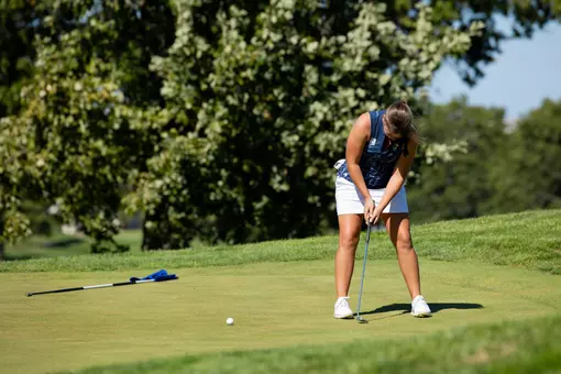 Lawrence, KS - 10.06.2026 - Hannah Hall during the Marylin Smith Golf Tournament at Lawrence Country Club in Lawrence, KS. Photo by Sydney Allan/Kansas Athletics