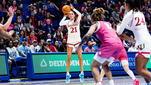 Lawrence, KS - February 14, 2026 - during a game against Houston in Allen Fieldhouse in Lawrence, KS. Photo by Kansas Athletics