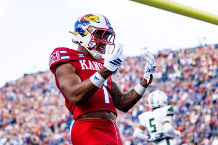 Lawrence, KS - August 29, 2025 - wide receiver Cam Pickett #7 of the Kansas Jayhawks during a game between the Kansas Jayhawks Football Team and the Wagner Seahawks at David Booth Kansas Memorial Stadium in Lawrence, KS. Photo by Kansas Athletics
