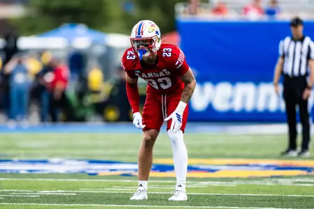 safety Mason Ellis #23 of the Kansas Jayhawks