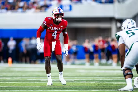 linebacker Trey Lathan #4 of the Kansas Jayhawks