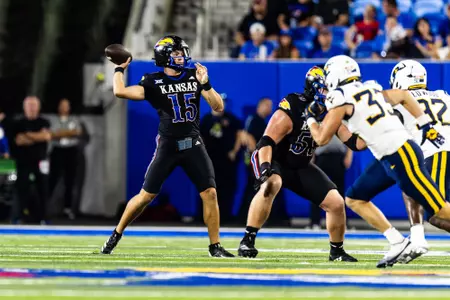 quarterback Cole Ballard #15 of the Kansas Jayhawks