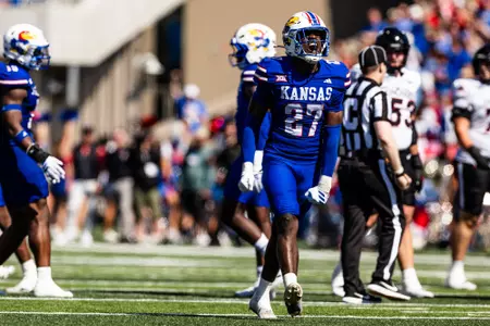 safety Taylor Davis #27 of the Kansas Jayhawks