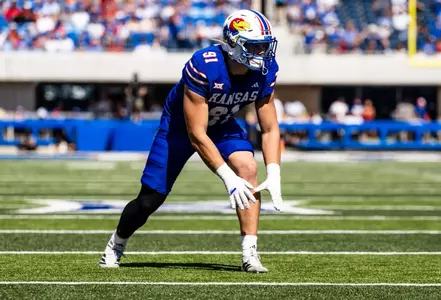 defensive lineman Alex Bray #91 of the Kansas Jayhawks