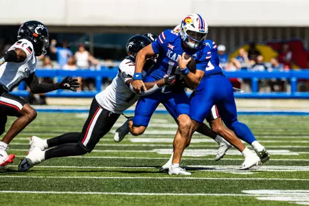 quarterback Cole Ballard #15 of the Kansas Jayhawks