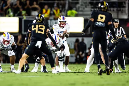 quarterback Isaiah Marshall #8 of the Kansas Jayhawks